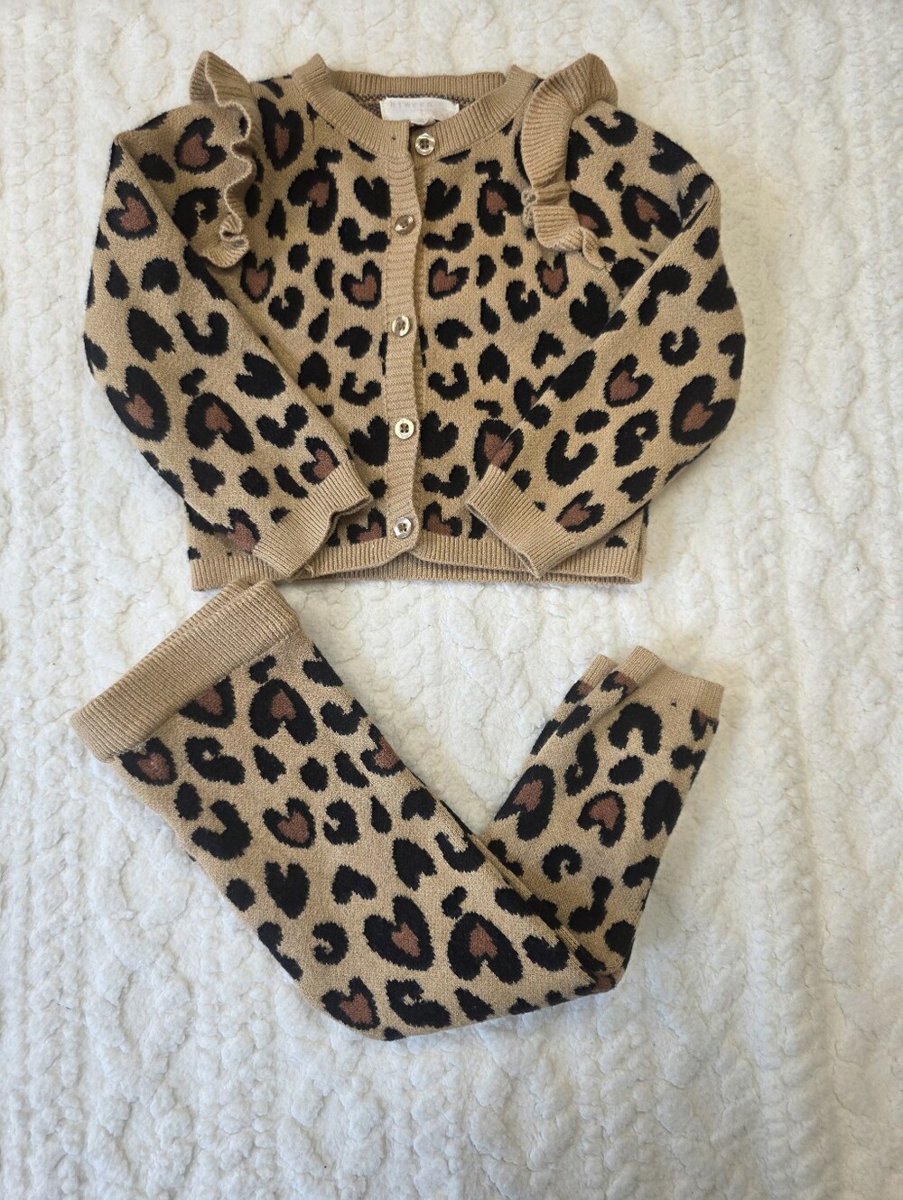 btween Baby 18M Leopard Knit Cardigan Pants 2 Piece Set